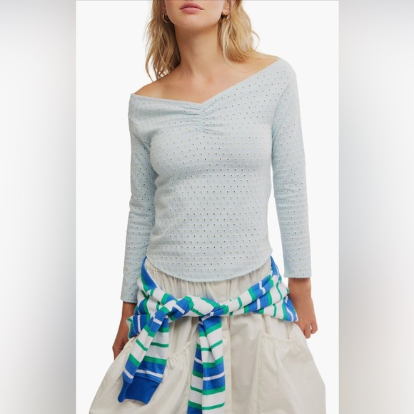 Gia Eyelet Top - icewater combo NWOT - Picture 1 of 3